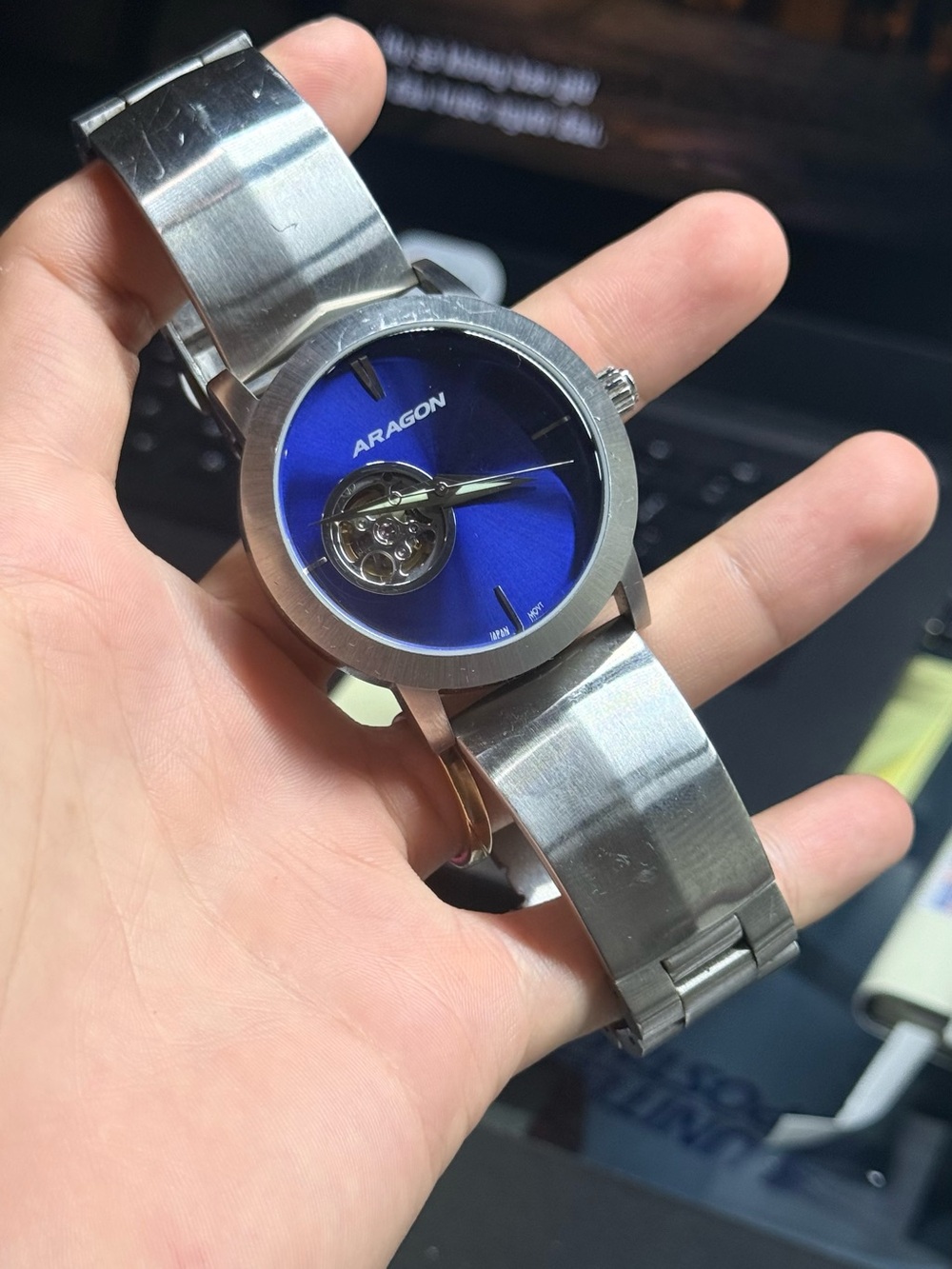 ARAGON Silver Stainless Watch with Blue Dial